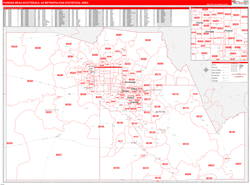Phoenix-Mesa-Scottsdale Metro Area Wall Map Red Line Style 2024